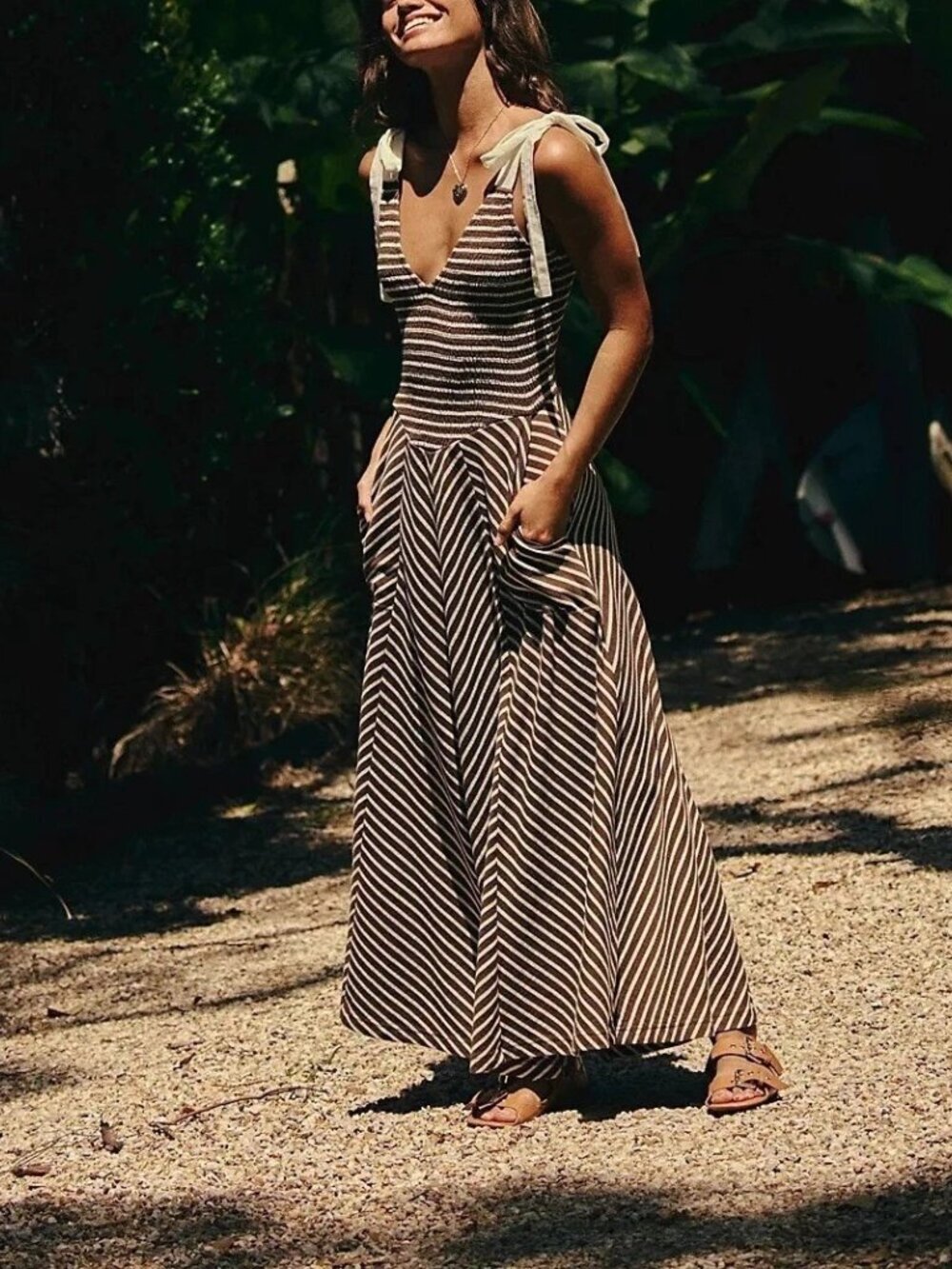 Free People Free-Est Cecelia Midi Dress Striped Printed Smocked Cotton XS 290421